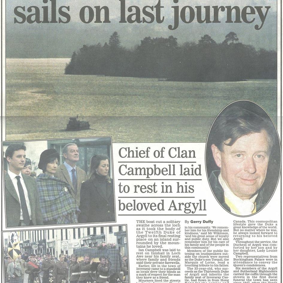 12th Duke of Argyll Daily Mail Obit 28 April 2001